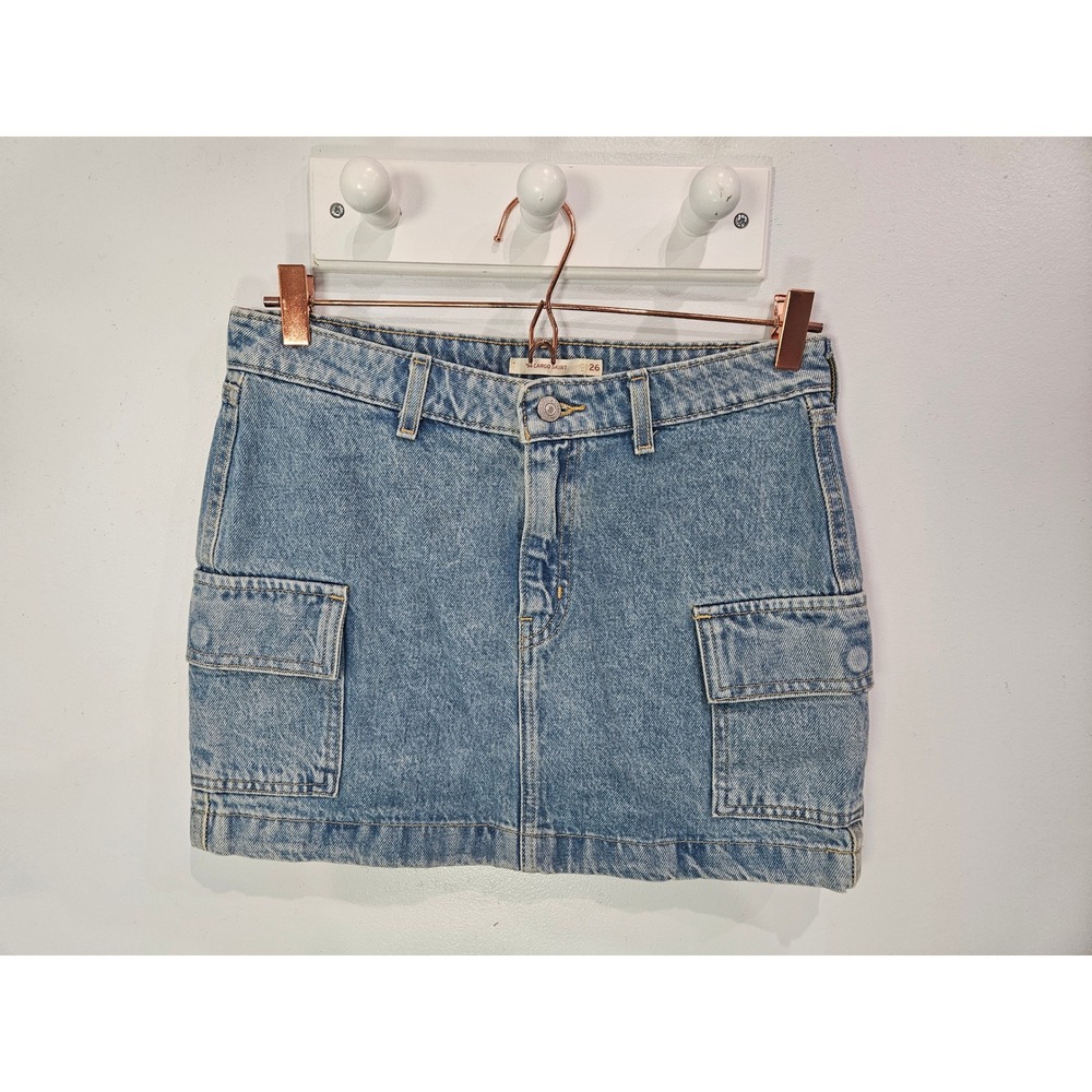 Levis 94 Cargo Skirt Light Wash Blue Denim Mini Utility A7520-0007 Womens 26